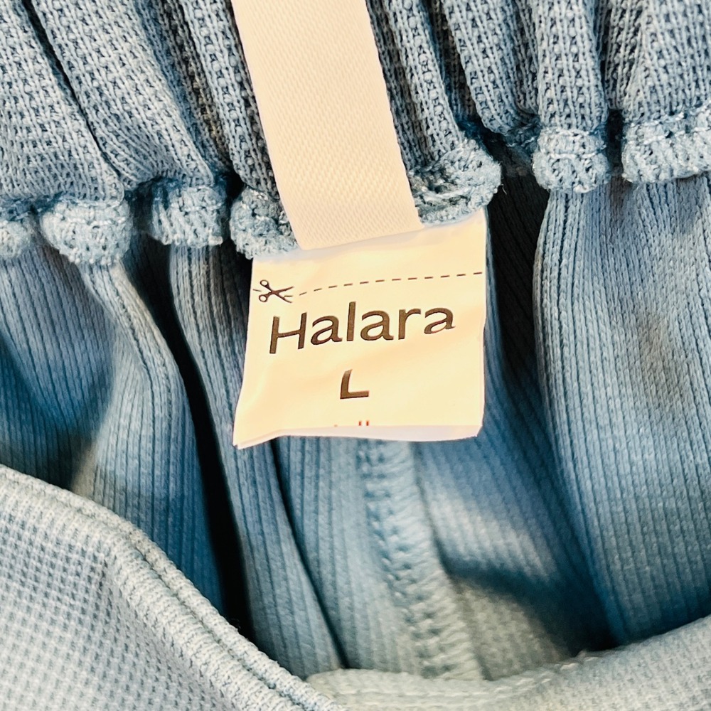 Halara Dusty Blue Waffle Knit Pleated Wide Leg Work Pants Size Large Tall - Picture 3 of 7